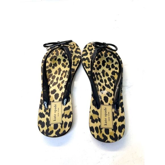 Kate Spade Nova Leopard Animal Print Flip Flop Green Black Sz 5 NWOT Designer - Picture 3 of 10